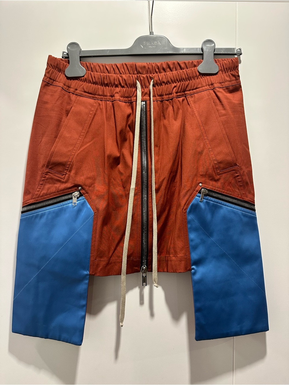 Rick Owens Rust Mini Skirt with Bright Blue Zip Panels